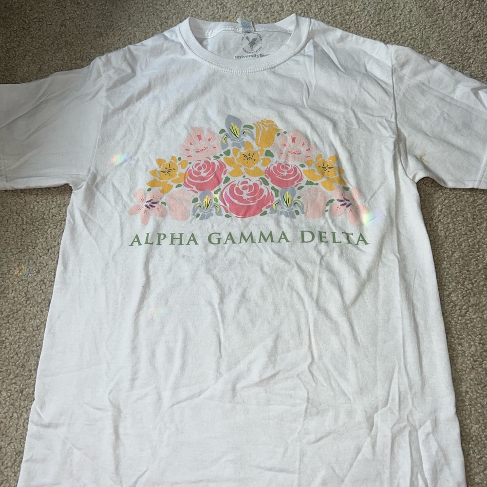 White Alpha Gamma Delta Floral T-Shirt